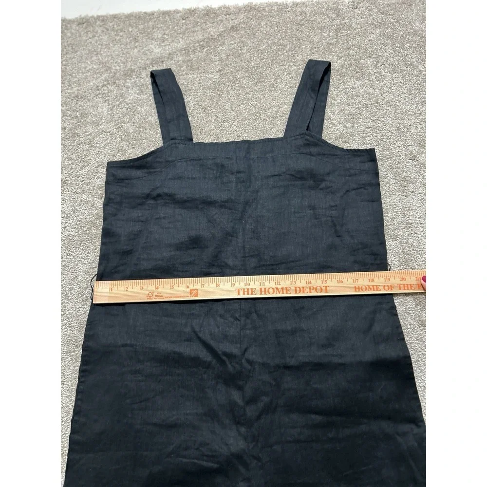 NEW Quince M 100% European Linen Square Neck‎ Jumpsuit Black - Missing Belt